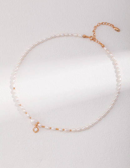 Sterling Silver Pearl & Zircon Necklace