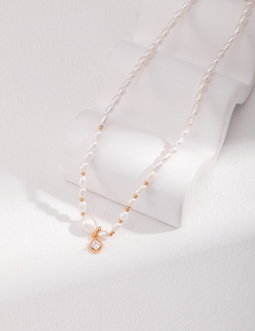 Sterling Silver Pearl & Zircon Necklace