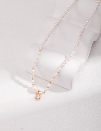 Sterling Silver Pearl & Zircon Necklace